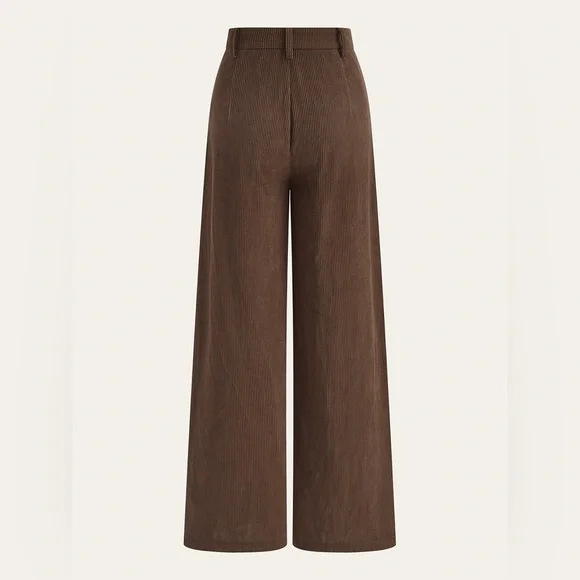 Commense Wide-Leg Corduroy Pants in Brown with Gold Button - Picture 3 of 5